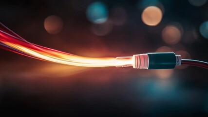 Leinwandbilder - Network connection: a close-up shot of an electric cable creating a connection, illuminated by dynamic light, portraying modern technology and data transmission.