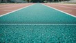 © BEN - Perspective View of a Turquoise Athletic Track Lined with White Markings on a Sunny Day