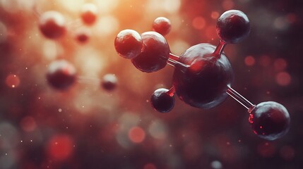 Wall Mural - Molecular structure of a compound floating within a vibrant red atmosphere