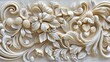 © Honey - Ornate floral carving with intricate details and swirling leaves in a light beige color palette