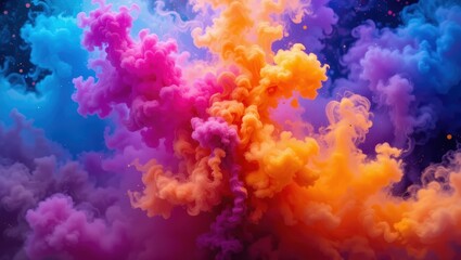 Wall Mural - Vibrant Abstract Composition of Colorful Smoke Clouds in Shades of Purple, Orange, and Pink