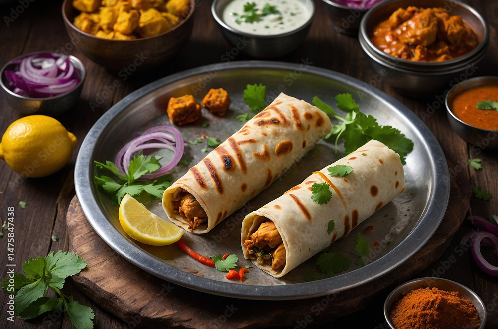 Kathi Rools Delicious Chicken Kathi Rolls, an Indian street food favorite, served ...