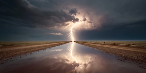 Fototapete - Climate Crisis Visualization Dramatic Lightning Transformation Meets Resilient Landscape - Cinematic Extreme Weather Narrative for Global Sustainability Storytelling
