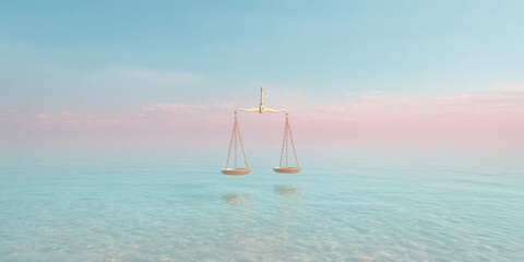 Poster - Ethereal Justice Reimagined Tranquil Legal Wellness Metaphor with Melting Balance Scales in Gradient Oceanic Mindfulness Landscape
