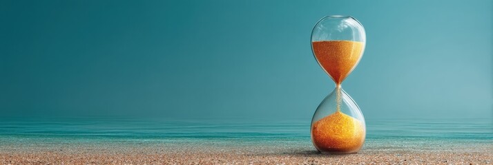 Aufkleber - Mindful Time Management Minimalist Digital Wellness Hourglass Visualizing Professional Burnout Recovery and Productivity Transformation in Serene Landscape