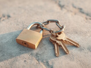 Aufkleber - Cybersecurity Meets Physical Protection Minimalist Brass Padlock with Vintage Keys on Industrial Concrete - Zero Trust Architecture and Advanced Security Solutions