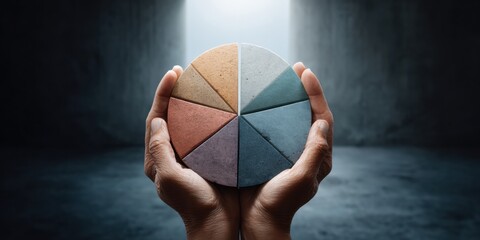 Aufkleber - Strategic Investment Insights Minimalist Hands Revealing Multisectoral Portfolio Segmentation - Innovative Risk Management Visualization for Digital Finance Professionals