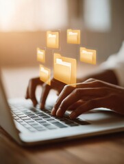 Leinwandbilder - Digital Workflow Revolution Hybrid Workspace Optimization with Intuitive Cloud Interface - Empowering Remote Professionals through Intelligent File Management Technology