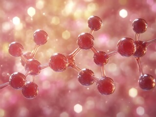 Wall Mural - Detailed Red Molecular Structure With Connecting Bonds And Bokeh Lights