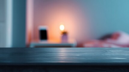 Aufkleber - Digital Wellness Minimalist Product Display Navy Wooden Surface with Soft Bokeh Lighting for Tech Lifestyle Branding and Tranquil Content Creation
