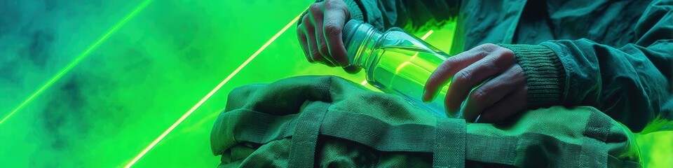 Poster - Urban Survival Tech Neon-Charged Emergency Preparedness with High-Visibility Water Bottle in Gen Z Disaster Response Lifestyle