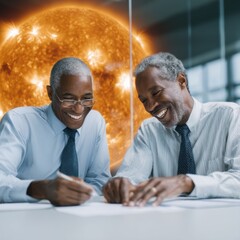 Aufkleber - Collaborative Success in Modern Workspace Empowering Diverse Professionals Reviewing Strategic Documentation with Vibrant Energy and Inclusive Leadership