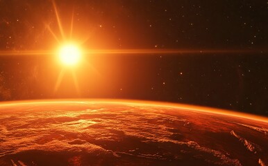 Wall Mural - abstract earth planet with a sun and starry sky background, a realistic earth in space. elements of 