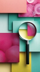 Leinwandbilder - Minimalist Investigative Design Geometric Color Block Magnifying Glass Symbolizing Digital Forensics and Modern Research Aesthetics