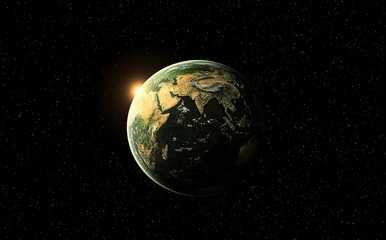 Wall Mural - Abstract Earth planet with a sun and starry sky background, a realistic Earth in space. Elements of illustration by Cadmium HD.generative ai