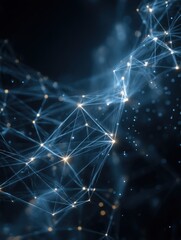 Aufkleber - Abstract Network Connection Plexus Structure with Glowing Nodes and Lines in Dark Blue Background Close Up