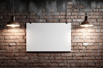 Aufkleber - Blank White Poster on Brick Wall with Industrial Lights Mockup Template Studio Shot