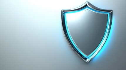 Poster - Glossy Silver Shield with Blue Outline on Light Background Security Protection Concept Close Up Studio Shot