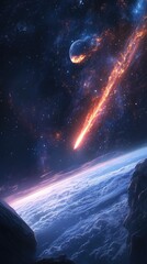 Wall Mural - Cosmic spectacle of a fiery meteor hurtling through space.