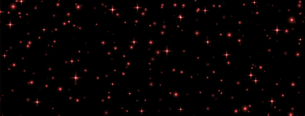 Wall Mural - red stars background, shiny sparkles overlay, magic flares, starry night concept. vector illustratio