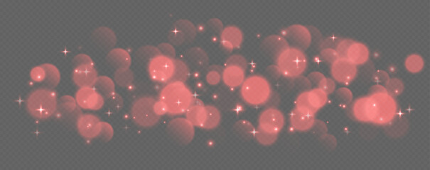 Wall Mural - red bokeh with stars and sparkles, shiny overlay decoration isolated on grey background. vector illu