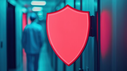 Aufkleber - Glowing red shield represents data protection and cybersecurity in a futuristic medical facility, enhancing patient privacy and trust