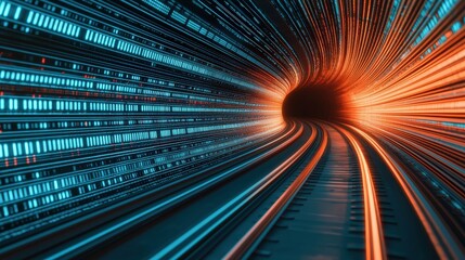 Aufkleber - Vibrant digital particles race through a futuristic data tunnel, embodying internet speed and cutting-edge innovation