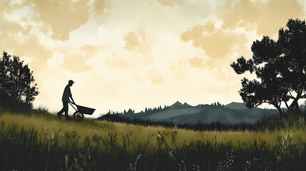 Wall Mural - lone gardener silhouetted