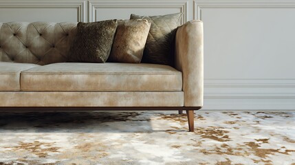 Poster - Close up of sofa with beige carpet rug home interior background