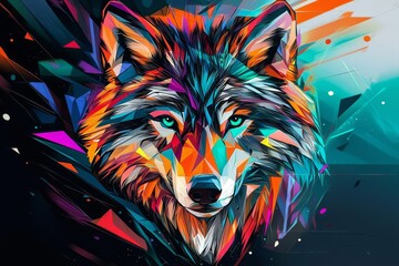 Naklejka na meble An artistic interpretation of a wolf, blending modern pop art aesthetics with nature.