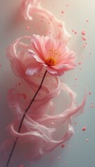 Leinwandbilder - Ethereal pink flower blossom with fluid, swirling backdrop and floating spheres in dreamlike, soft-focus cinematic art.