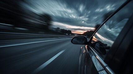 Poster - Car driving on highway, motion blur effect