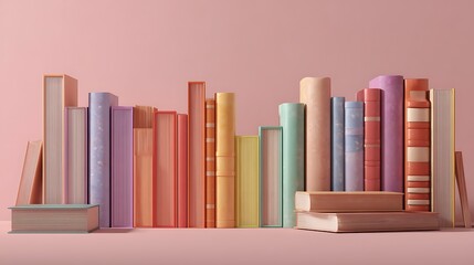Poster - Books rendered in 3d with a unique font style isolated pastel background copy space