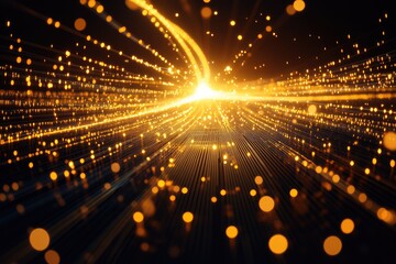 Wall Mural - golden energy tunnel, particles, and light