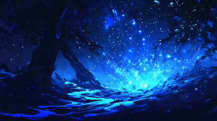 Wall Mural - Blue sparkle background. [Obsidian Reverie] | Dimgleam Shore | dark sparkle. Illustration