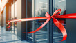 © Xinfang - Grand opening of a modern boutique with red ribbon cutting ceremony, clean glass storefront and minimalist decor with copy space. New business launch, retail shop concept, luxury shopping experience a