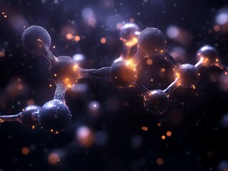 Wall Mural - An abstract illustration of a complex molecular structure with shining lights