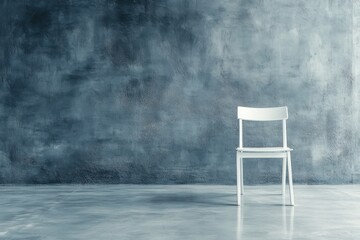 Canvas Print - white chair stands alone against textured blue wall in empty room minimalist style interior design c