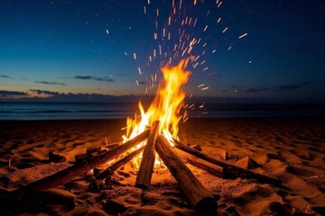 Wall Mural - araffe on the beach with a fire in the middle of it