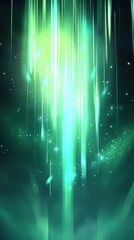 Wall Mural - abstract green light streaks and particles background vertical composition graphic design element