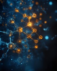 Wall Mural - A luminous molecular structure is presented in glowing orange and blue