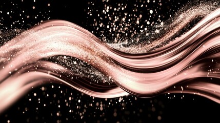 Wall Mural - abstract rose gold ribbon with sparkling glitter on black background studio shot for luxury design e