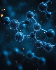 Wall Mural - A close up photograph of interconnected molecular structures in blue