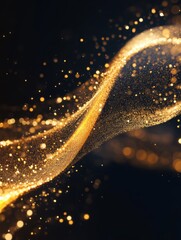 Wall Mural - golden glitter dust flows in a wave pattern on a dark background, abstract design, elegant style, st