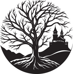 Isolated tree design featuring simple black and white silhouette art. Ideal for nature themes, posters, backgrounds, and wall art.