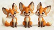 © thenort - Three adorable cartoon foxes sitting side by side, smiling.