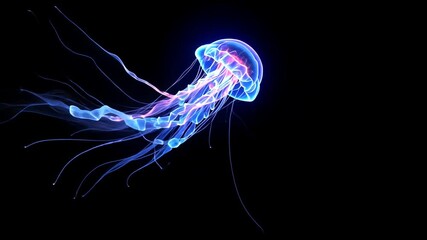 Elegant Jellyfish Floating with Translucent Tentacles in Dark Background Perfect for Marine Biology Concepts and Captivating Visual Effects