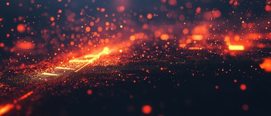 Wall Mural - abstract orange glowing particles on dark background sparkle and shine in a low angle digital illust