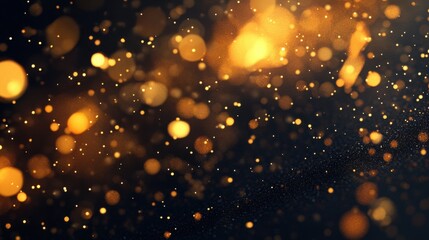 Wall Mural - golden bokeh lights glittering on dark background abstract festive sparkle holiday celebration backd