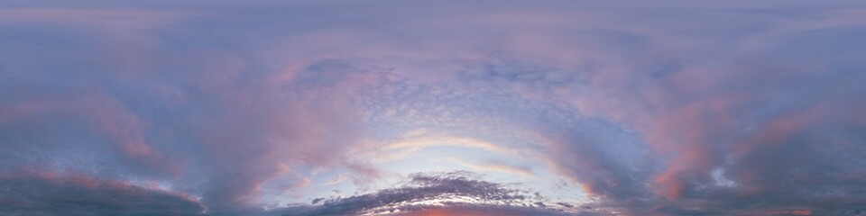 Wall Mural - sunset sky with bright glowing pink cumulus clouds. seamless spherical hdr 360 panorama. full zenith